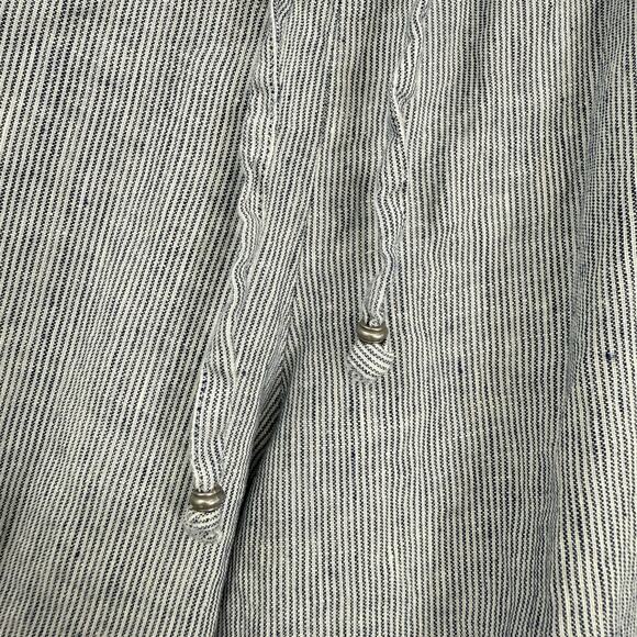 J Jill Love Linen Blue Striped Pants size Medium pull on Elastic Tie Waist - Picture 3 of 10